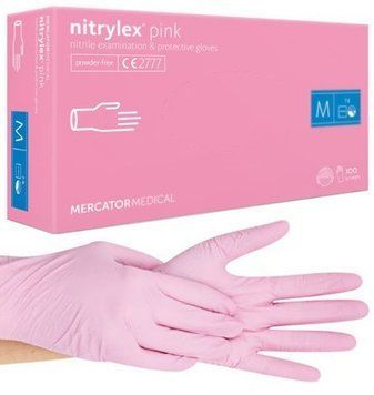 Перчатки нитриловые неопудренные Nitrylex pink 50 пар Розовые S 2783194764 фото