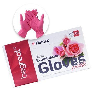 Перчатки нитриловые нестерильные Fiomex Begreat розовые 50 пар 1702441224 фото