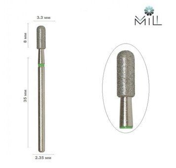 Насадка алмазная Цилиндр закругленный 3.3 мм зеленая Mill 1866007264 фото