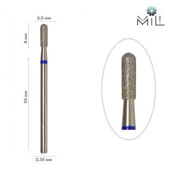 Насадка алмазная Цилиндр закругленный 2.3 мм синяя Mill 1866007266 фото
