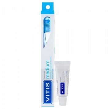 Щетка зубная средняя VITIS MEDIUM + VITIS WHITENING зубная паста 15 мл Синий 2819759786 фото